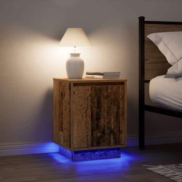vidaXL Yöpöytäkaapit LED-valoilla 2 kpl Vanha Puu 38x34x50 cm