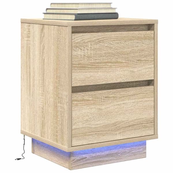 vidaXL yöpöytäkaappi LED-valoilla Sonoma tammi 38x34x50 cm