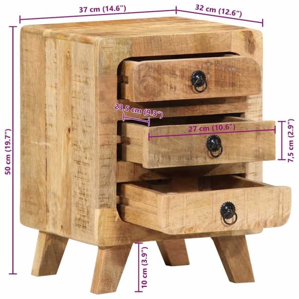 vidaXL Nattbord 37x32x50 cm grovt heltre mangotre