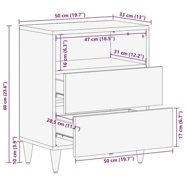 vidaXL sengebord 50x33x60 cm massivt mangotræ