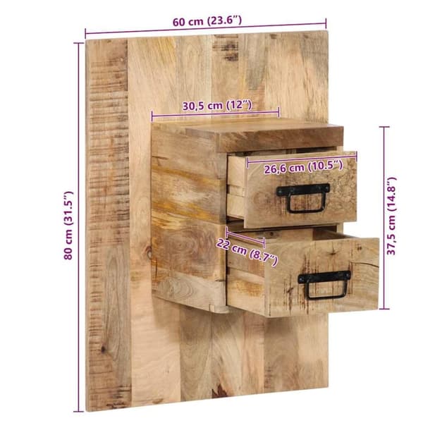 vidaXL sengeskab 60x32x80 cm massivt ru mangotræ