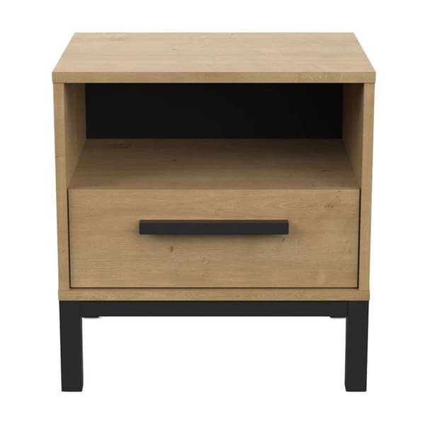 Sängbord med 1 låda och 1 nisch i ek och mattsvart dekor - L44,6 cm - 44,6 cm