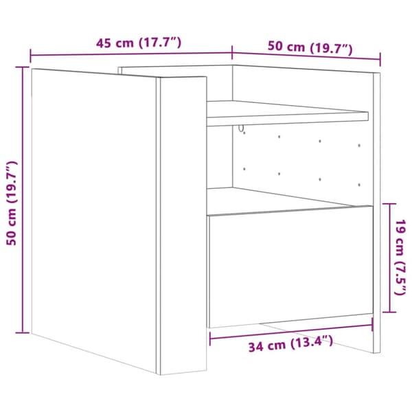 Sängbord rökfärgad ek 45x50x50 cm konstruerat trä