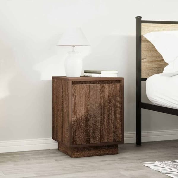 vidaXL Sengeskab med LED-lys Brun Eg 38x34x50 cm