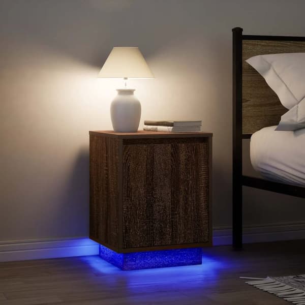 vidaXL Sengeskab med LED-lys Brun Eg 38x34x50 cm