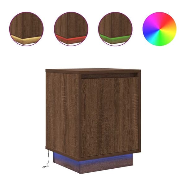vidaXL Sengeskab med LED-lys Brun Eg 38x34x50 cm
