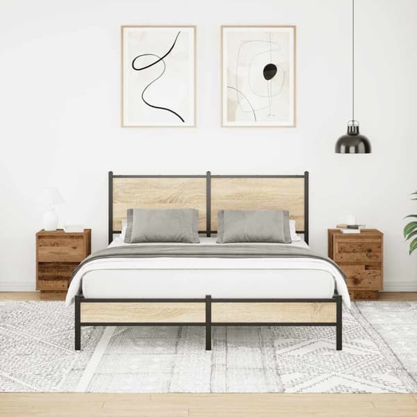 vidaXL sengeskabe 2 stk. med LED-lys 38x34x50 cm gammelt træ-look