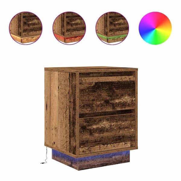vidaXL sengeskabe 2 stk. med LED-lys 38x34x50 cm gammelt træ-look