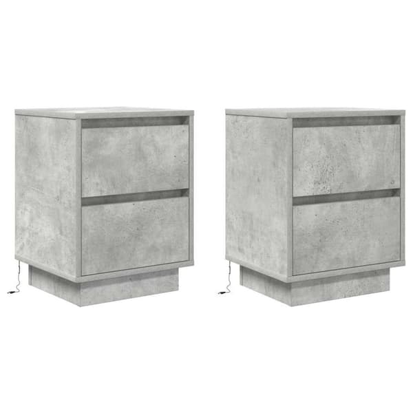 vidaXL Yöpöytäkaapit LED-valoilla 2 kpl Betoninharmaa 38x34x50 cm
