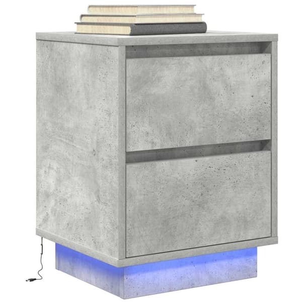 vidaXL Yöpöytäkaapit LED-valoilla 2 kpl Betoninharmaa 38x34x50 cm