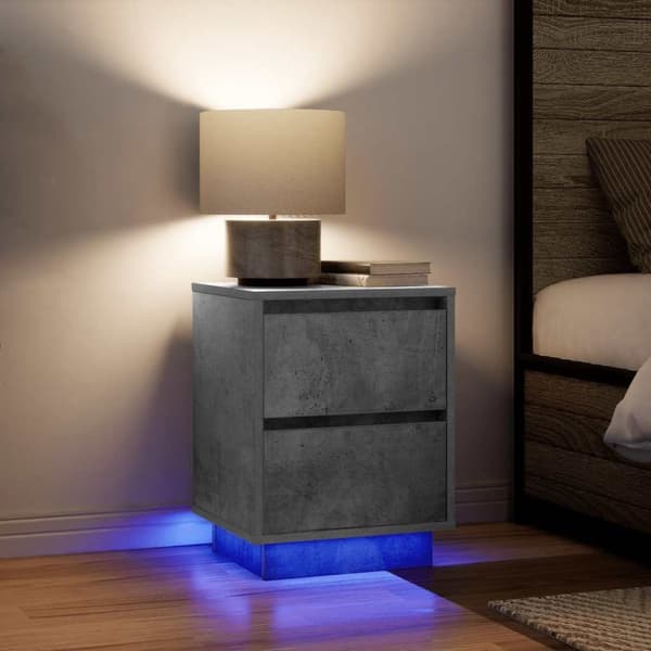 vidaXL Yöpöytäkaapit LED-valoilla 2 kpl Betoninharmaa 38x34x50 cm