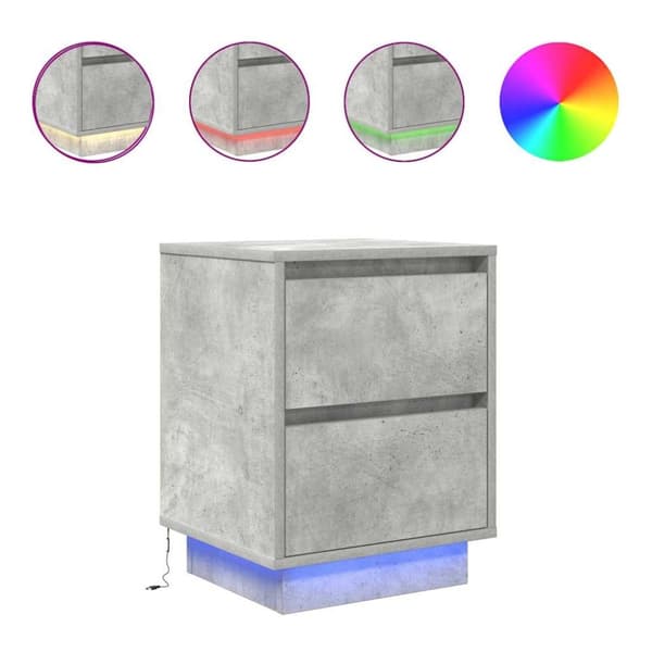 vidaXL Yöpöytäkaapit LED-valoilla 2 kpl Betoninharmaa 38x34x50 cm