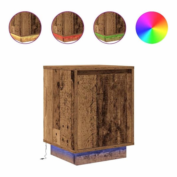 vidaXL Nattbord med LED gammelt tre 38x34x50 cm