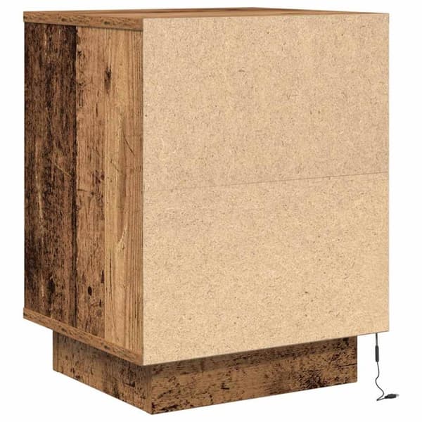 vidaXL Yöpöytäkaappi LED-valoilla Vanha puu 38x34x50 cm