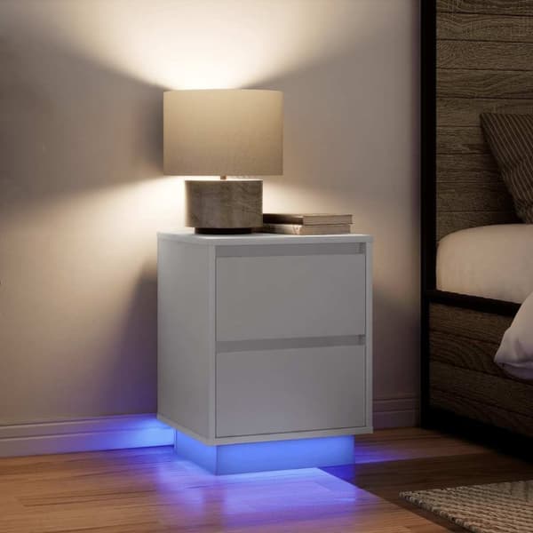 vidaXL sengeskabe 2 stk. med LED-lys 38x34x50 cm hvid