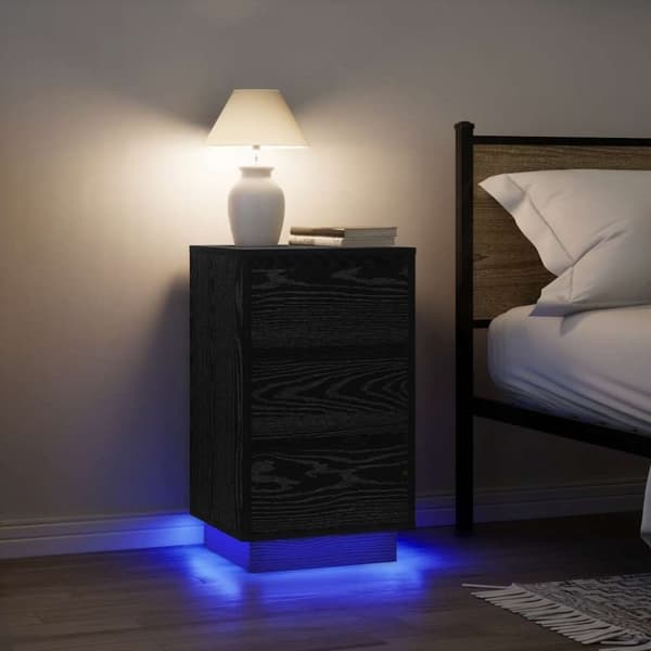 vidaXL sengeborde med LED-lys 38x34x65 cm sort