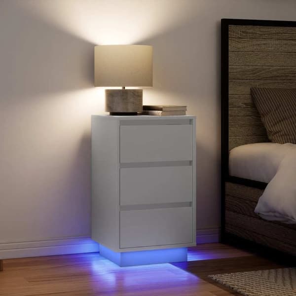 vidaXL sengeskab med LED-lys 38x34x65 cm hvid