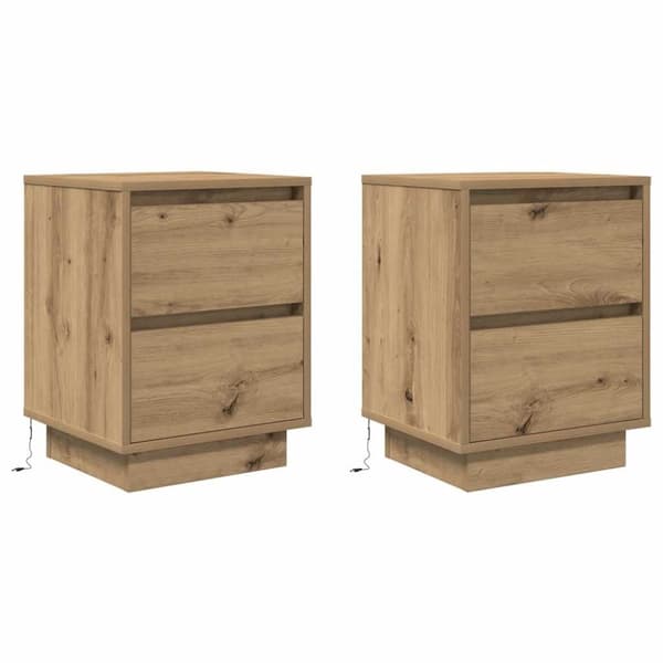 vidaXL sengeskabe 2 stk. med LED-lys 38x34x50 cm kunsteg