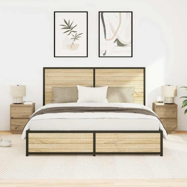 vidaXL sengeskabe 2 stk. med LED-lys 38x34x50 cm kunsteg