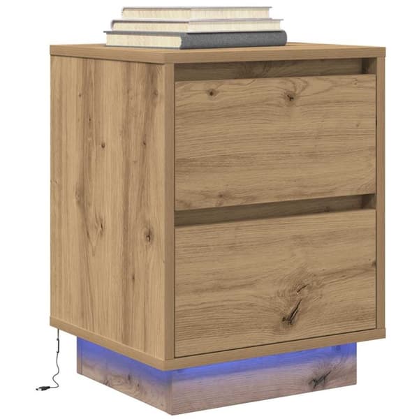 vidaXL sengeskabe 2 stk. med LED-lys 38x34x50 cm kunsteg