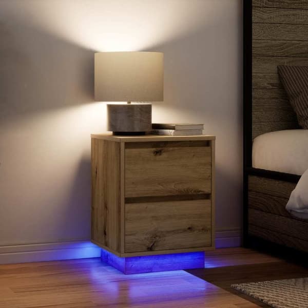 vidaXL sengeskabe 2 stk. med LED-lys 38x34x50 cm kunsteg