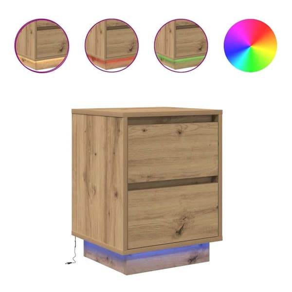 vidaXL sengeskabe 2 stk. med LED-lys 38x34x50 cm kunsteg