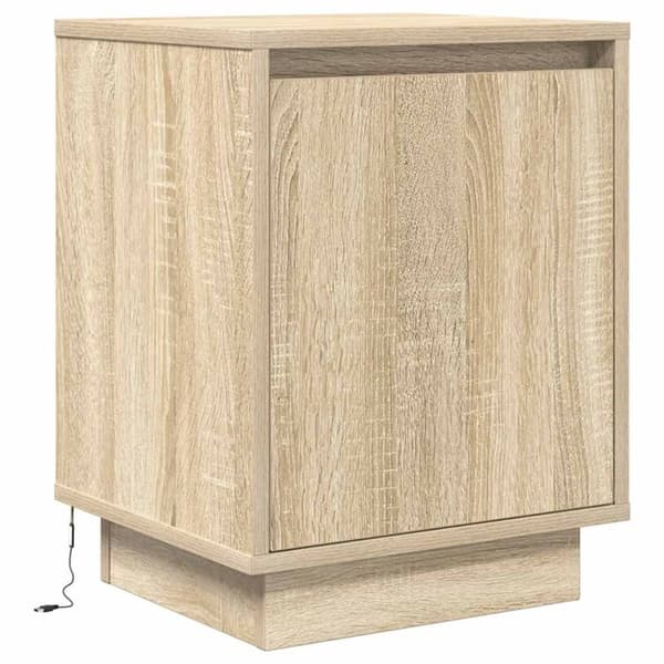 vidaXL yöpöytäkaappi LED-valoilla Sonoma tammi 38x34x50 cm