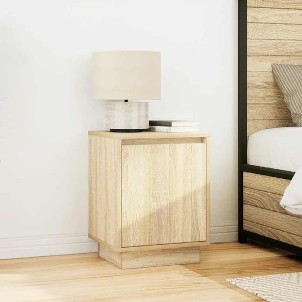 vidaXL yöpöytäkaappi LED-valoilla Sonoma tammi 38x34x50 cm
