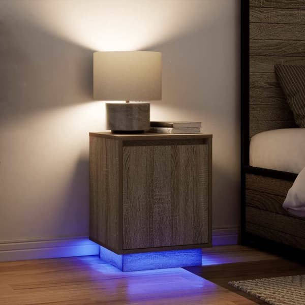 vidaXL yöpöytäkaappi LED-valoilla Sonoma tammi 38x34x50 cm
