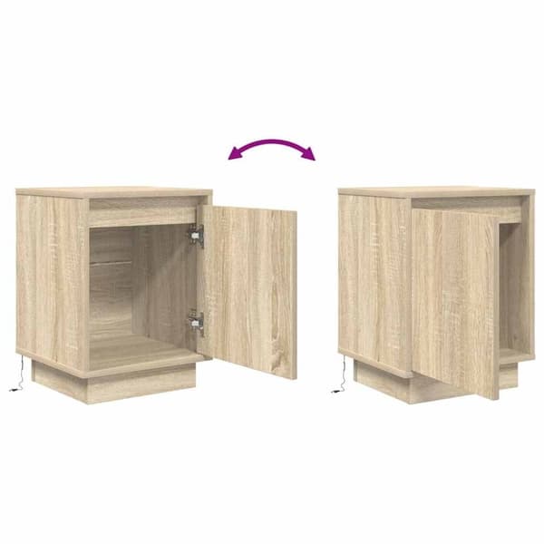 vidaXL yöpöytäkaappi LED-valoilla Sonoma tammi 38x34x50 cm