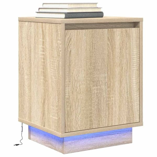 vidaXL yöpöytäkaappi LED-valoilla Sonoma tammi 38x34x50 cm