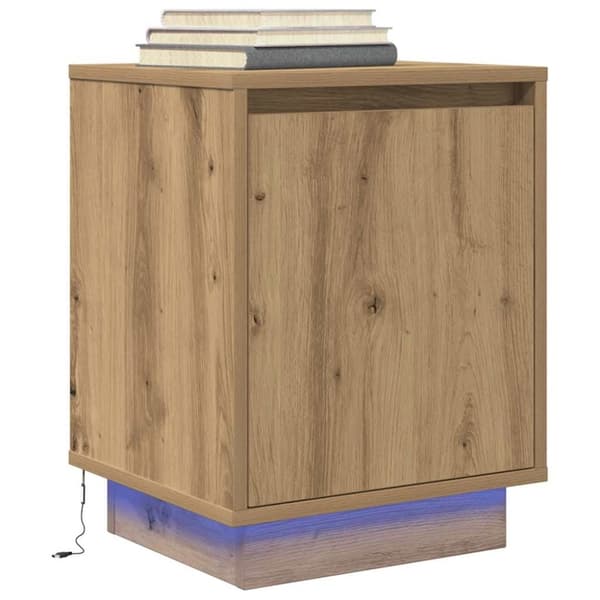 vidaXL yöpöytäkaappi LED-valoilla Artisan Oak 38x34x50 cm