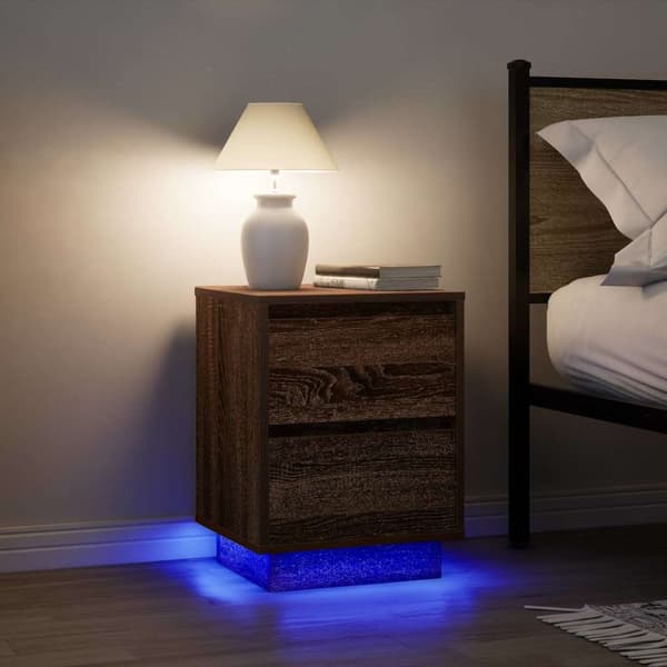 vidaXL Sengeskab med LED-lys Brun Eg 38x34x50 cm