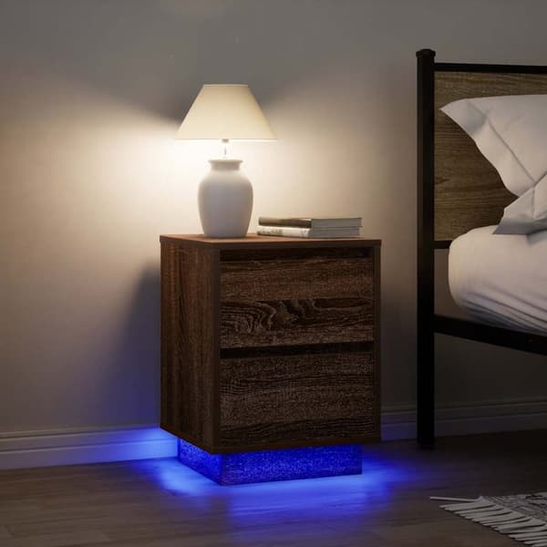 vidaXL sengeskabe 2 stk. med LED-lys 38x34x50 cm brun egetræsfarve