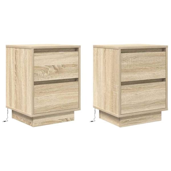 vidaXL sengeskabe 2 stk. med LED-lys 38x34x50 cm sonoma-eg