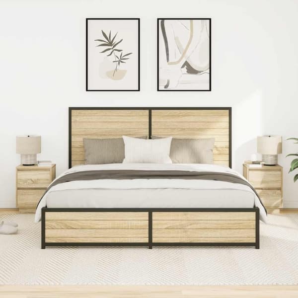 vidaXL sengeskabe 2 stk. med LED-lys 38x34x50 cm sonoma-eg