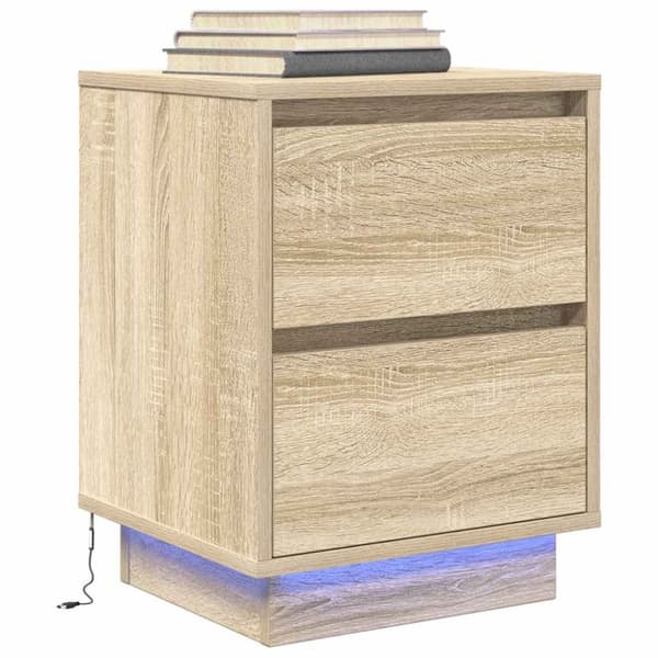 vidaXL sengeskabe 2 stk. med LED-lys 38x34x50 cm sonoma-eg
