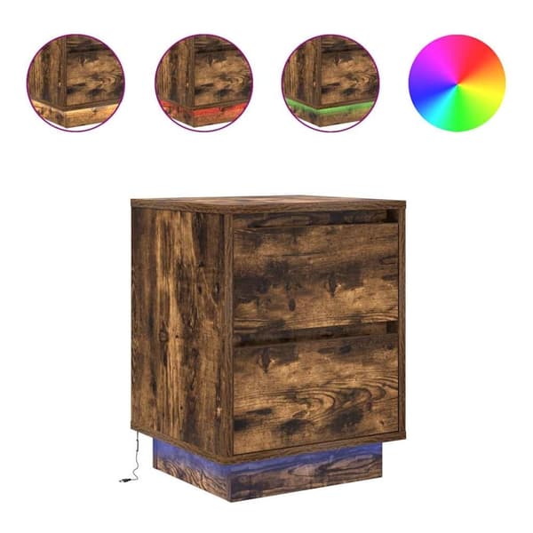 vidaXL sengeskabe 2 stk. med LED-lys 38x34x50 cm røget egetræsfarve