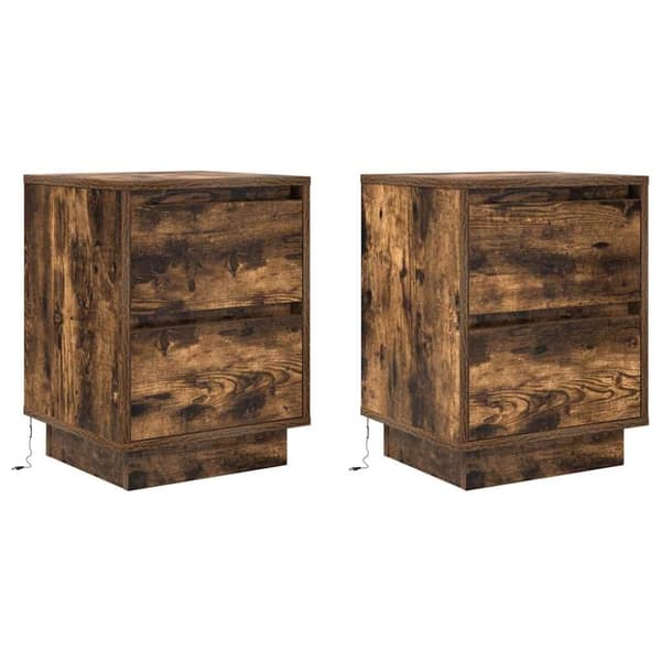 vidaXL sengeskabe 2 stk. med LED-lys 38x34x50 cm røget egetræsfarve