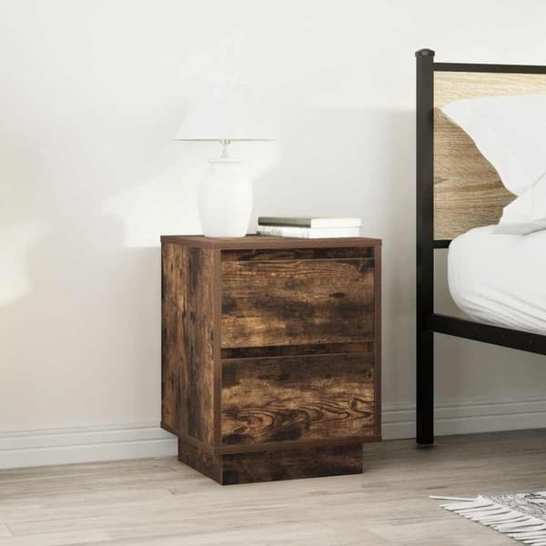 vidaXL sengeskabe 2 stk. med LED-lys 38x34x50 cm røget egetræsfarve