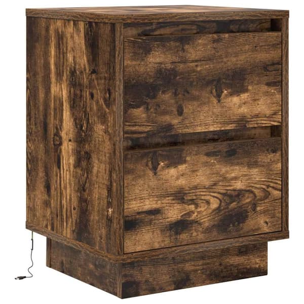 vidaXL sengeskabe 2 stk. med LED-lys 38x34x50 cm røget egetræsfarve