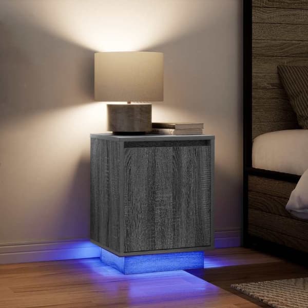 vidaXL Sengeskab med LED-lys Grå Sonoma 38x34x50 cm