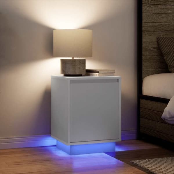 vidaXL Nattskap med LED-lys Hvit 38x34x50 cm