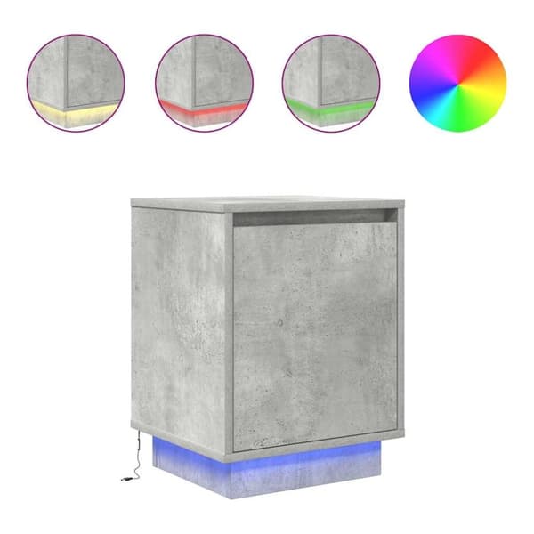 vidaXL yöpöytäkaappi LED-valoilla Betoninharmaa 38x34x50 cm