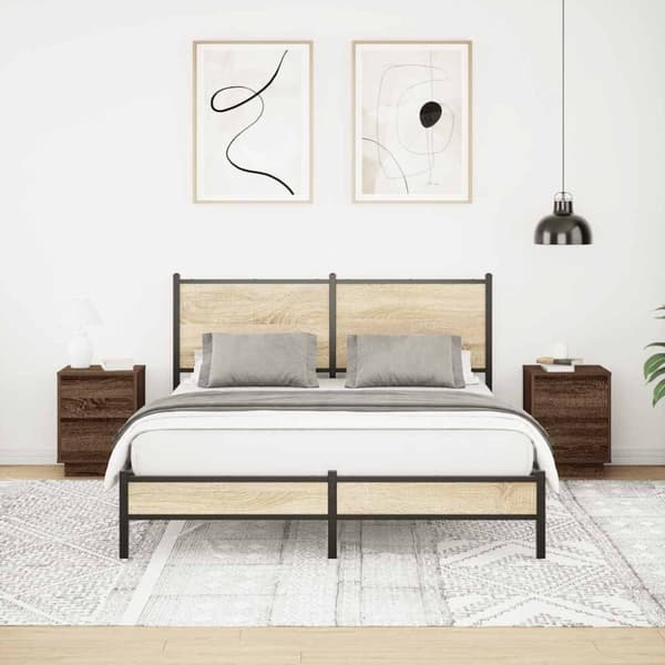 vidaXL Nattskap med LED-lys 2 stk brun eik 38x34x50 cm