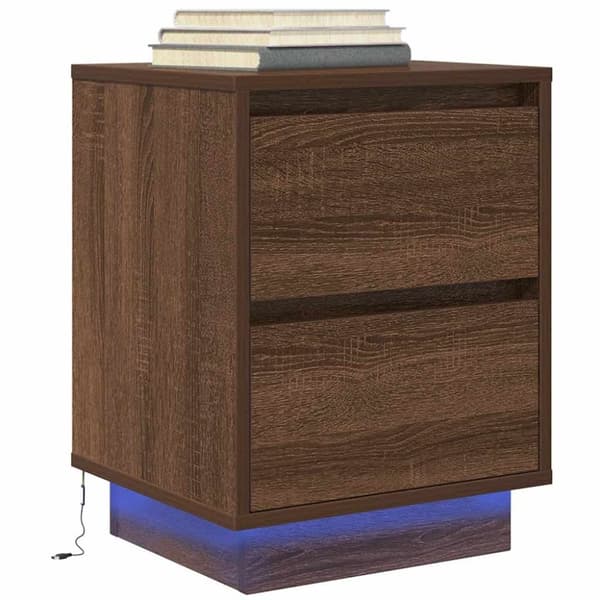 vidaXL Nattskap med LED-lys 2 stk brun eik 38x34x50 cm