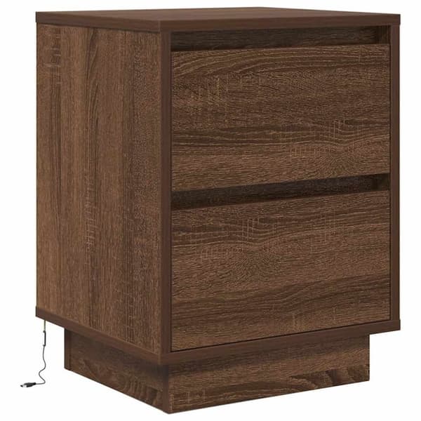vidaXL Nattskap med LED-lys 2 stk brun eik 38x34x50 cm