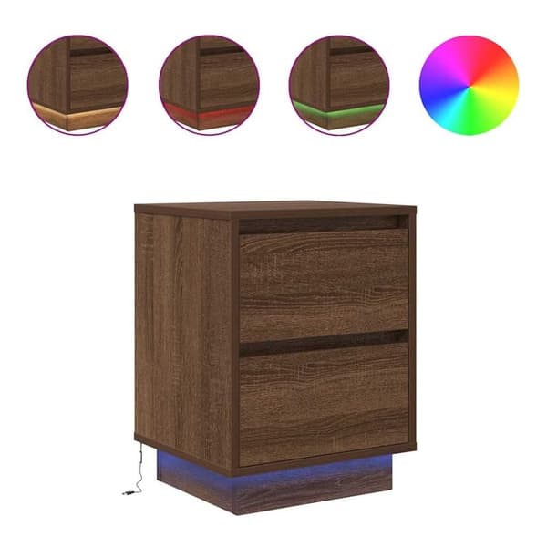 vidaXL Nattskap med LED-lys 2 stk brun eik 38x34x50 cm