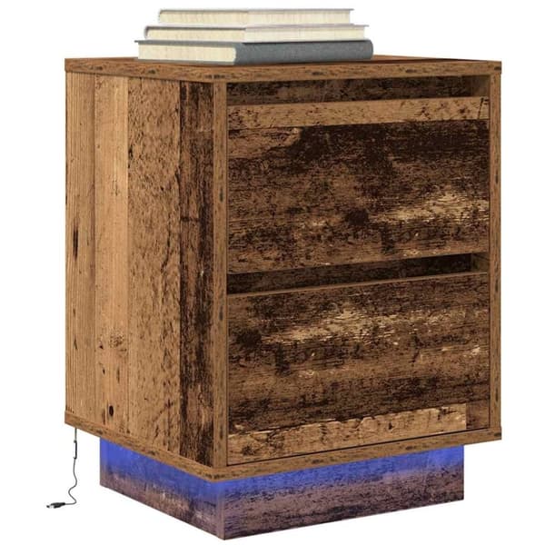 vidaXL Nattskap med LED-lys 2 stk gammelt tre 38x34x50 cm