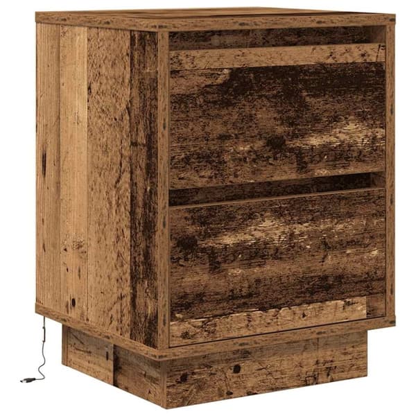 vidaXL Nattskap med LED-lys 2 stk gammelt tre 38x34x50 cm